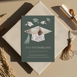 モダングラッエレガントドキャップ&タッセル写真卒業 案内状