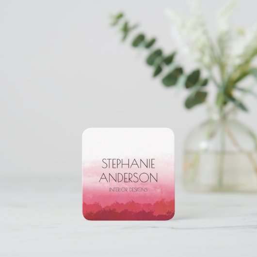 モダングラデーションエレガント赤い水の色抽象芸術 スクエア名刺 (スタンド正面)