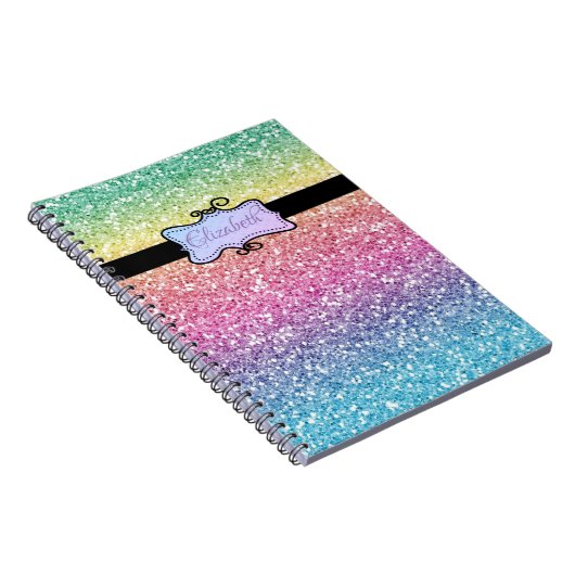 モダングラデーショングリッターパーソナライズされた ノートブック (右側)