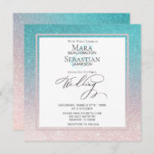 *~*モダングラデーションビーチグリッタートレンディー結婚AR4 招待状 (正面/裏面)