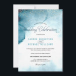 モダングラデーション青結婚水色 招待状<br><div class="desc">モダン海ブルー/ターコイズグラデーション水色結婚式招待状カードとゴールデングリッター/紙吹雪</div>