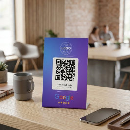 モダングラデーション ブルー パープル Google レビュー QRコード 台座サイン