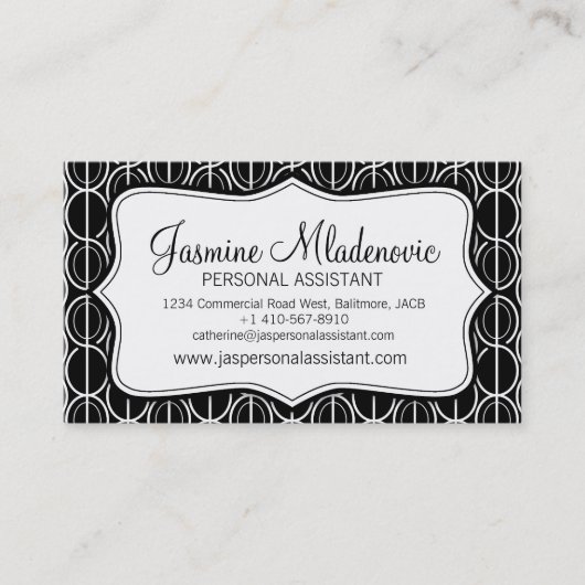 モダングラフィック楕円ブラック&ホワイト名刺 名刺 (正面)