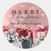 モダングラム グリッター ダスティーローズ クリスマス プレゼント ラウンドシール (正面)