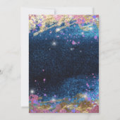 モダングラム 青いグリッター ホット ネオン ピンク スイート16 招待状 (裏面)