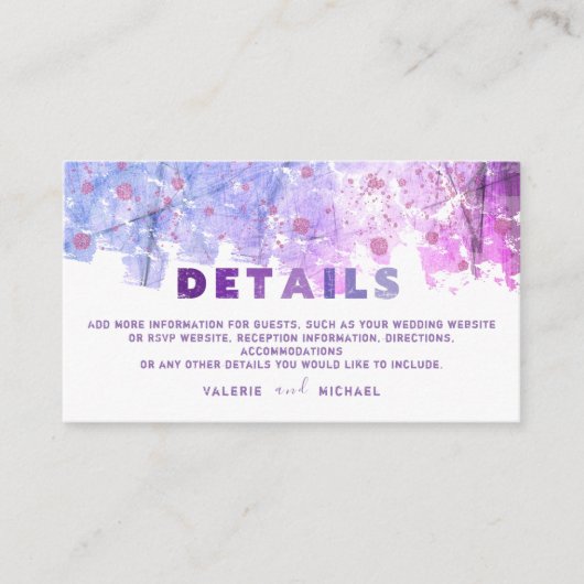 モダングランジ芸術的ピンクと紫結婚の エンクロージャーカード (正面)
