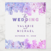 モダングランジ芸術的ピンクと紫結婚の ワインラベル (シングルラベル)