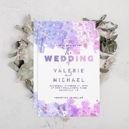 モダングランジ芸術的ピンクと紫結婚の 招待状