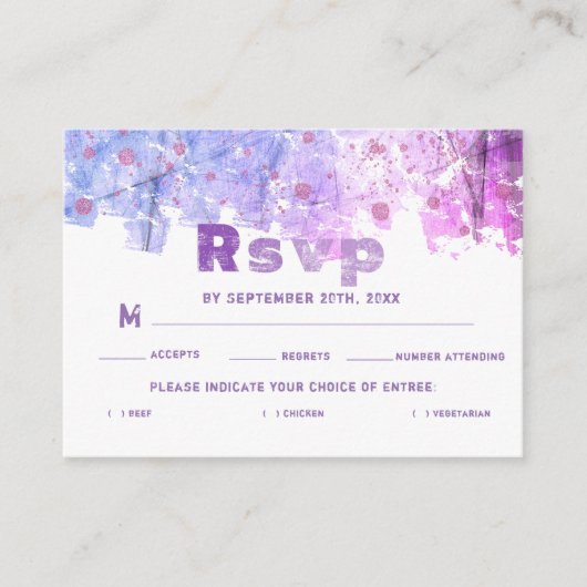 モダングランジ芸術的ピンク紫色の結婚式RSVP エンクロージャーカード (正面)