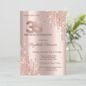 モダングリッターがローズゴールドで滴る 35歳の誕生日 招待状 (スタンド正面)