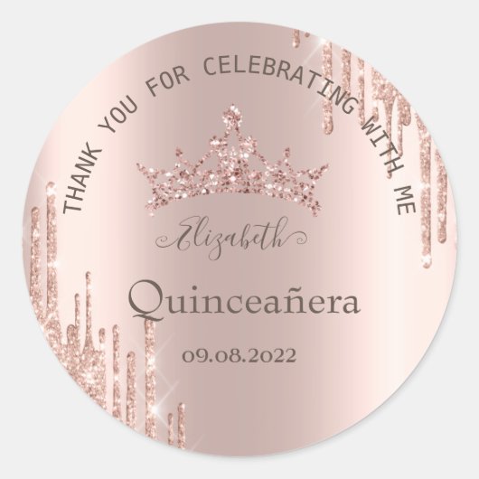 モダングリッターが滴るローズゴールドのキンセアニエラ ラウンドシール (正面)