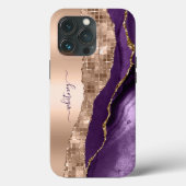 モダングリッターガーリーバラ金ゴールドダークパープルゲード Case-Mate iPhoneケース (裏面)