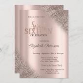 モダングリッターグラデーションバラ金ゴールドスウィート16 招待状 (正面/裏面)