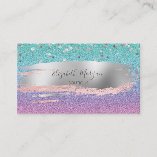 モダングリッターグラデーション、金ゴールド紙吹雪、ブラシストローク 名刺 (正面)