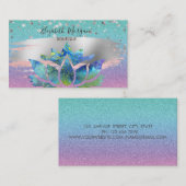 モダングリッターグラデーション、金ゴールド紙吹雪、ブラシロータス 名刺 (正面/裏面)