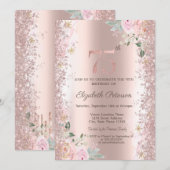 モダングリッターコンフェッティ ローズゴールドのバラ 75周年 招待状 (正面/裏面)