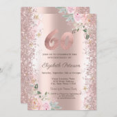 モダングリッターコンフェッティ ローズゴールド ローズ 60th 招待状 (正面/裏面)