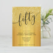 モダングリッターゴールド 50歳の誕生日招待状 招待状 (スタンド正面)