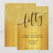モダングリッターゴールド 50歳の誕生日招待状 招待状 (正面/裏面)