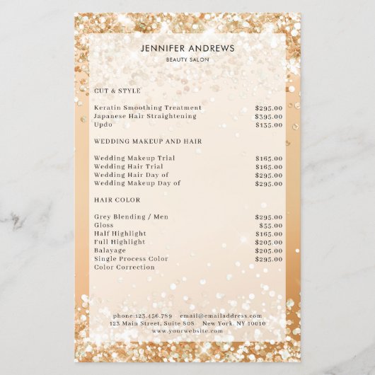 モダングリッターサロン価格表フライヤー チラシ (正面)