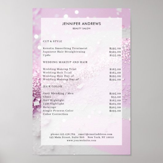 モダングリッターサロン価格表 ポスター (正面)