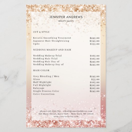 モダングリッターサロン料金表フライヤー チラシ (正面)