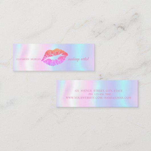 モダングリッターシンプル唇、自筆画メイクアップアーティスト スキニー名刺 (正面/裏面)