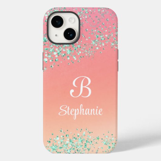 モダングリッタースパークルスターズピーチオレンジマジカル Case-Mate iPhoneケース (裏面)