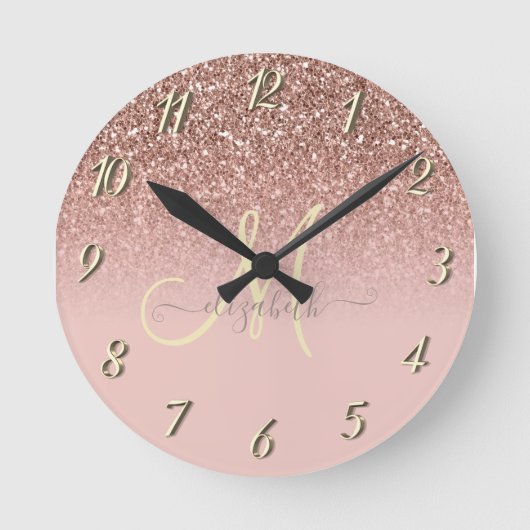 モダングリッターセキングラデーションバラ金ゴールドM ラウンド壁時計 (正面)