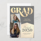 モダングリッタータイポグラフィフォトコラージュ卒業 案内ポストカード (正面/裏面)