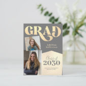 モダングリッタータイポグラフィフォトコラージュ卒業 案内ポストカード (スタンド正面)