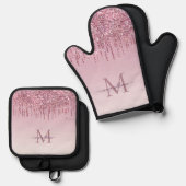 モダングリッタードライパーソナライズされたプズモノグラム名 鍋つかみ&鍋敷きセット (正面/裏面)