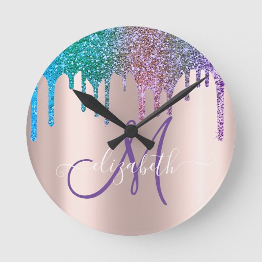 モダングリッタードリエレガントップスバラ金ゴールドModogram ラウンド壁時計 (正面)