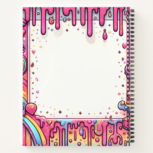 モダングリッタードリップオブレインボーピンク名手帳 ノートブック (裏面)