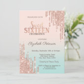 モダングリッタードリップバラ金ゴールドグラデーションスウィート16 招待状 (スタンド正面)