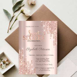 モダングリッタードリップバラ金ゴールドスウィート16 招待状