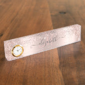 モダングリッタードリップバラ金ゴールドダストモノグラム デスクネームプレート (側面)