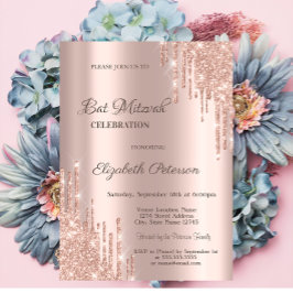 モダングリッタードリップバラ金ゴールドバー（ユダヤ教の）バル・ミツバー 招待状