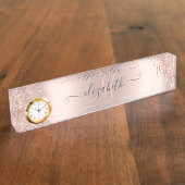 モダングリッタードリップバラ金ゴールドモノグラム デスクネームプレート (側面)