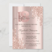 モダングリッタードリップバラ金ゴールド18誕生日 招待状 (正面)