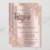 モダングリッタードリップバラ金ゴールド21歳の誕生日パーティー 招待状 (正面/裏面)
