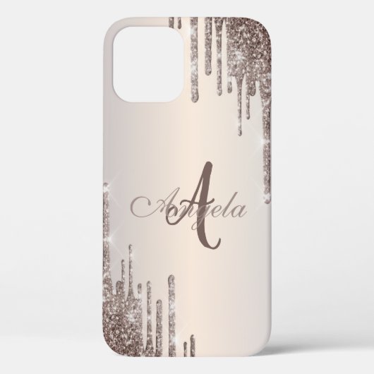 モダングリッタードリップバラ金ゴールド、モノグラムケースメイト Case-Mate iPhoneケース (裏面)