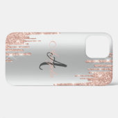 モダングリッタードリップバラ金ゴールド、銀、モノグラム Case-Mate iPhoneケース (裏面 (横))