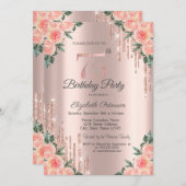 モダングリッタードリップフローラバラ金ゴールド75日 招待状 (正面/裏面)