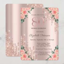 モダングリッタードリップフローラバラ金ゴールド80日 招待状