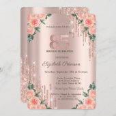 モダングリッタードリップフローラバラ金ゴールド85日 招待状 (正面/裏面)