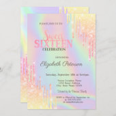 モダングリッタードリップホログラフィックスウィート16 招待状 (正面/裏面)