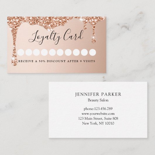モダングリッタードロップサロンとスパロイヤリティ 名刺 (正面/裏面)