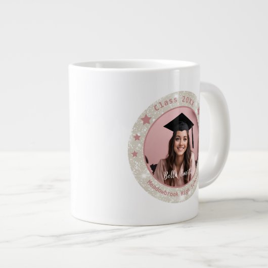 モダングリッターフォトピンク卒業 ジャンボコーヒーマグカップ (正面右)
