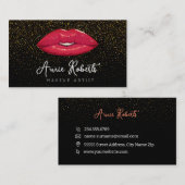モダングリッターメイクアップアーティスト赤い唇 名刺 (正面/裏面)